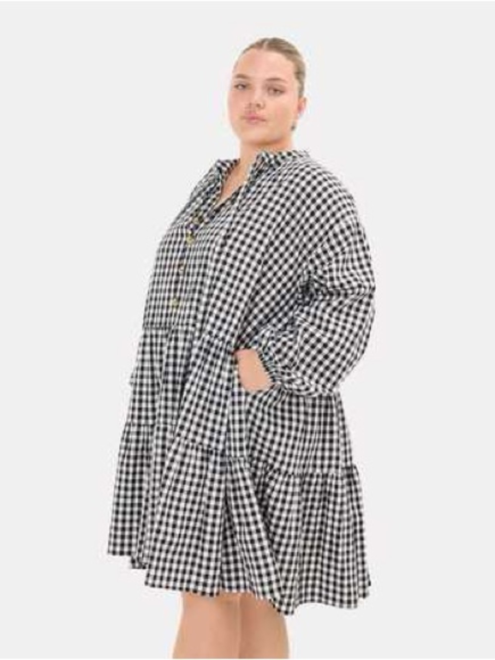 THE LULLABY CLUB AVALON SMOCK DRESS BLACK GINGHAM OVERSIZED